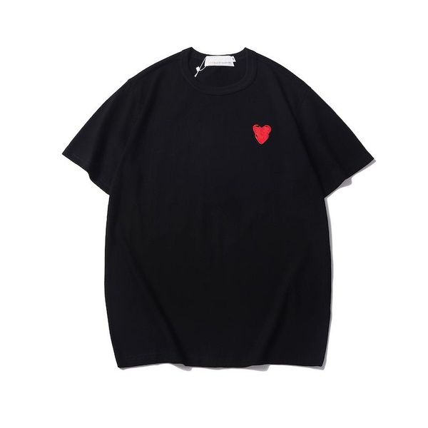

designer t shirt commes des garcons cotton fashion brand red heart embroidery t-shirt womens love sleeve couple short sleeve men cdgs play, White