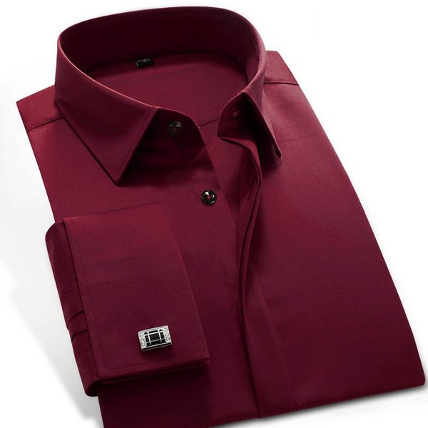 

men's casual shirts quality france cufflink men dress shirts turndown collar breathable slim fit party wedding male tuxedo recommend sh, White;black