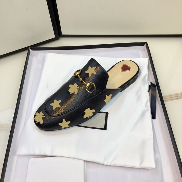 

luxury horseshoe buckle slippers embroidered casual shoes muller shoes black sheep leather slippers strawberry slippers sandals flat indoor