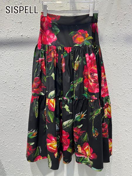 

skirts sispell hit color for women high waist folds print elegant temperament mid female autumn clothing fashion style 230322, Black
