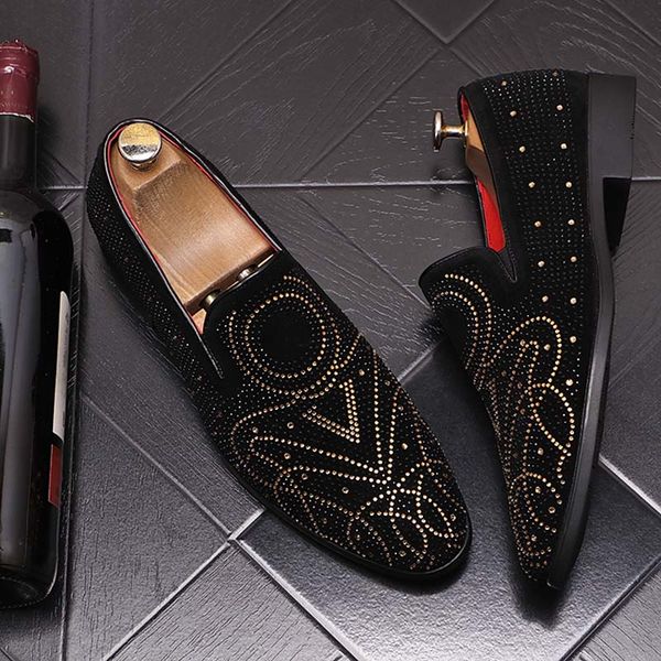 

wedding dress shoes shining diamonds carving oxford shoes men designer men business shoes smoking slipper size : 6.5-9, Black