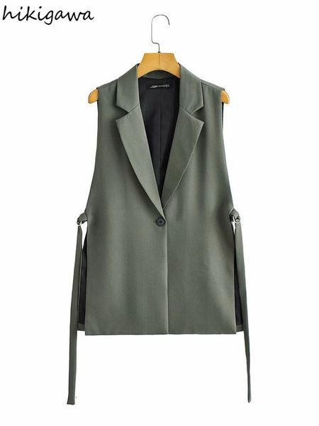 

women's vests hikigawa women fashion lace-up slit vest suit casual blazer waistcoat vintage sleeveless female outerwear chic mujer 230, Black;white