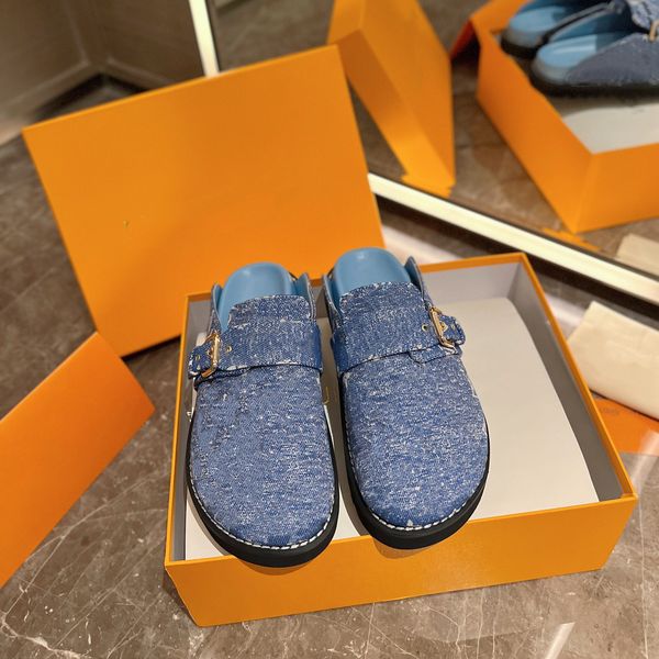 

denim cosy flat comfort clogs slippers relaxed summery look half mules women designer slide sandals, Black