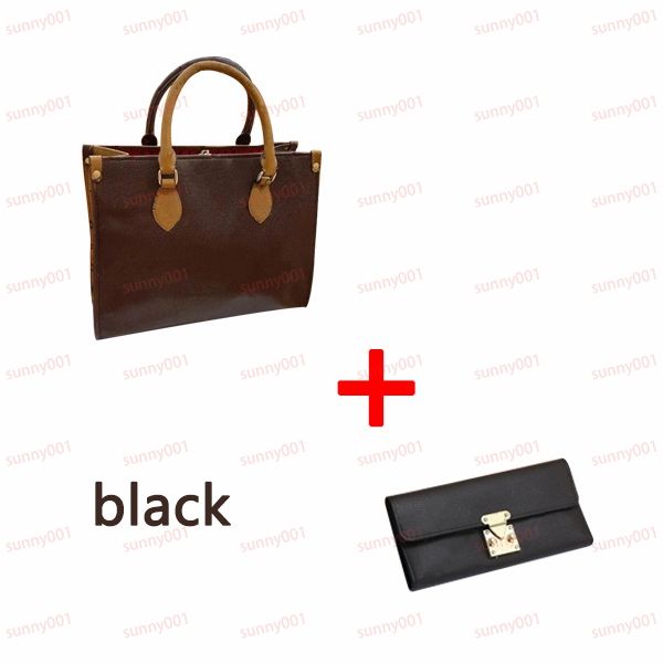 

luxury designer 2 pcs tote bag ladies casual totes purse female large handbag binding opening fashion black brown practical handbags wallets