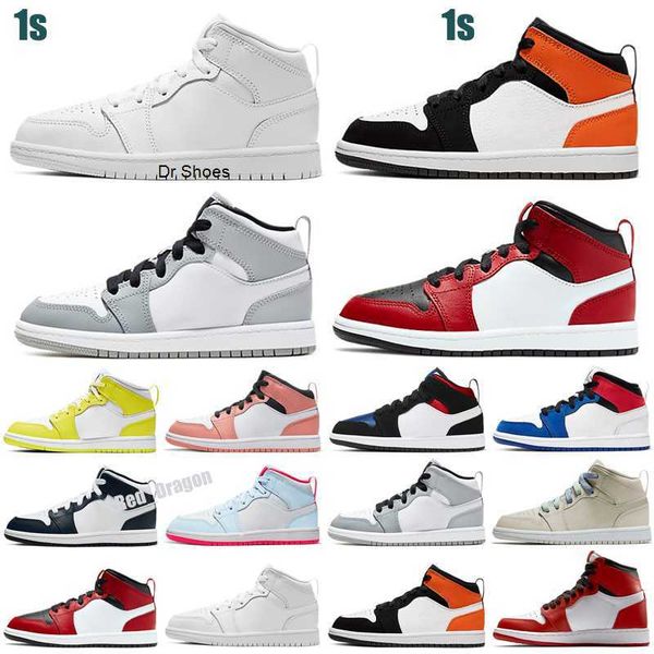 

children basketball shoes for boys girls infrared carmine 1s unc toro hare oreo maroon youth sports sneakers comic kids size eu28-35, Black;white