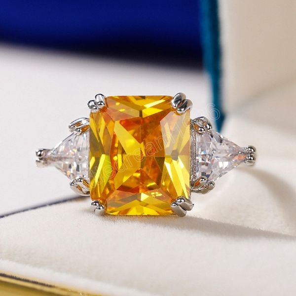 

geometric shaped yellow cubic zirconia rings silver color wedding ring for women accessories for party jewelry