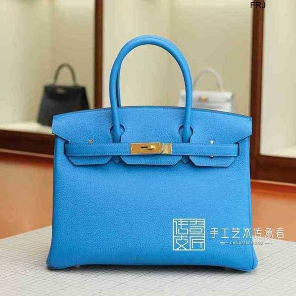 

designer bags birkin handbags womens pure manual wax thread sewing togo leather tanzanian blue bk30cm gold bucklegifw have logo frj