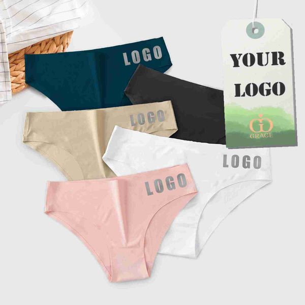 

custom letter ladies briefs panties ice silk seamless ropa interior mujer female underwe women's underwear, Black;pink