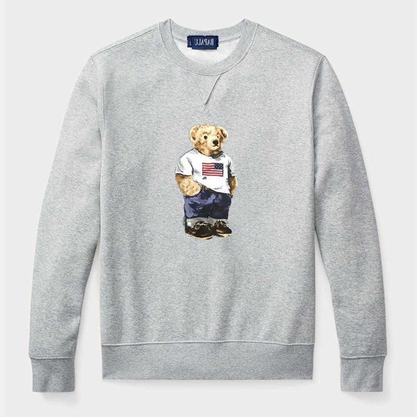 

men's polos 2022 new plush long-sleeved pullover bear polos shirt t-shirt cartoon bear loose round neck printing bear, White;black