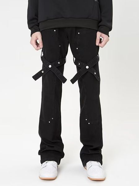 

mens jeans four seasons korean trend letter print loose raw edge hip hop design trousers streetwear ins jeans 230321, Blue