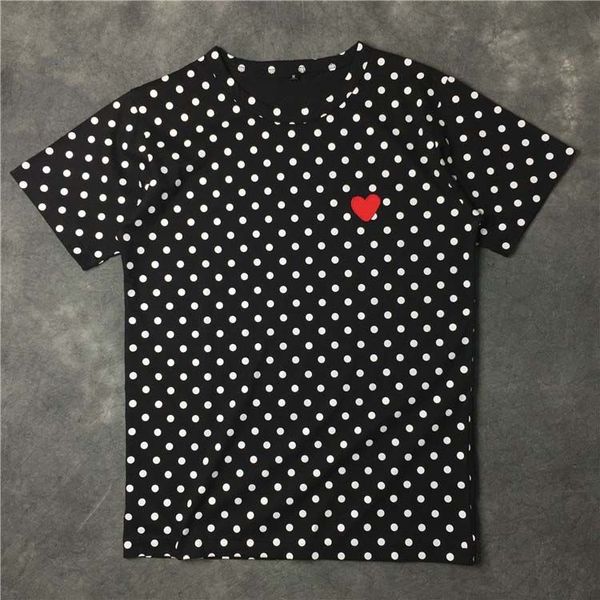 

men's t-shirts european american and japanese women black wave point red heart embroidered cotton t-shirt autumn round neck female pure, White;black