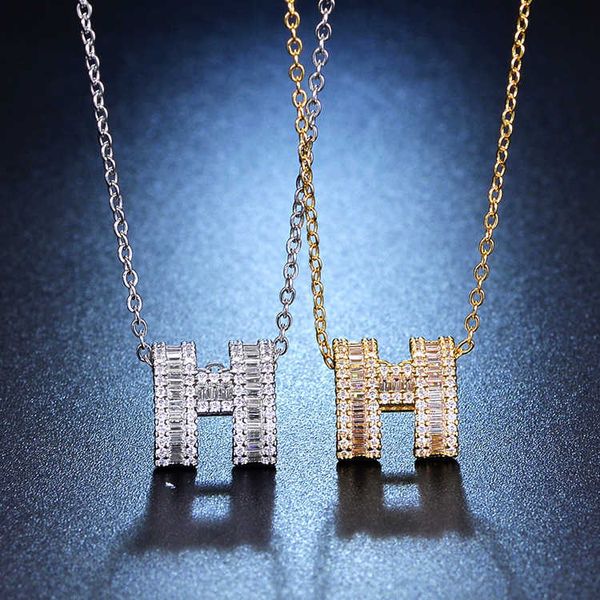 

pendant s strands strings h necklace women's micro zircon style letter accessories versatile personalized collar chain, Silver