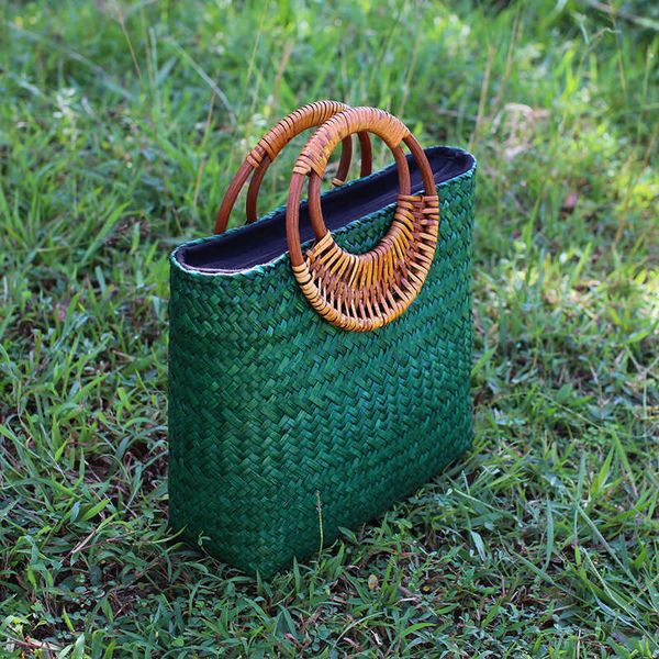 

thai straw bag handbag hand woven holiday travel women's handbag straw bag