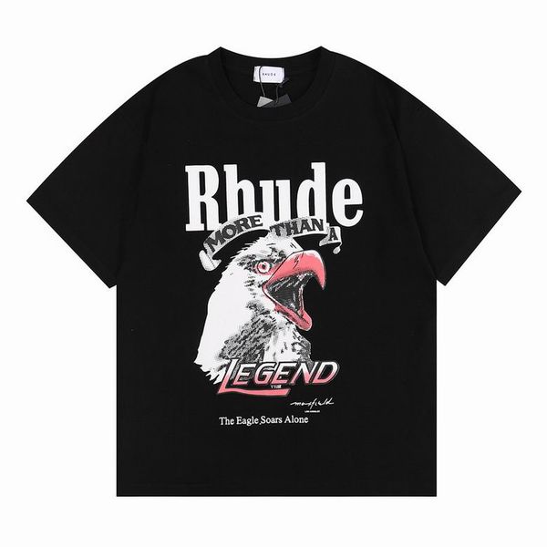 

2023 summer new trendy brand rhude men's t-shirts coconut tree crown printed high street loose casual cotton short sleeved t-shirtw1m2, White;black