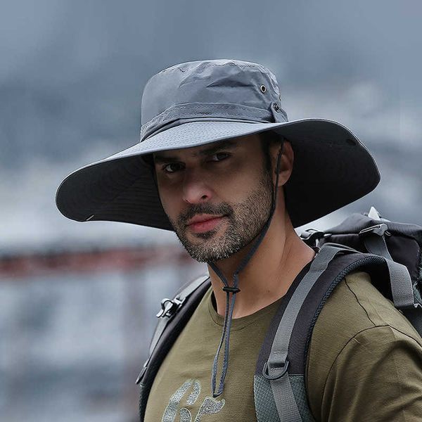 

wide brim hats waterproof bucket hat for male summer anti uv sun hats outdoor men hiking fishing caps long wide brim panama beach hat aa2303, Blue;gray
