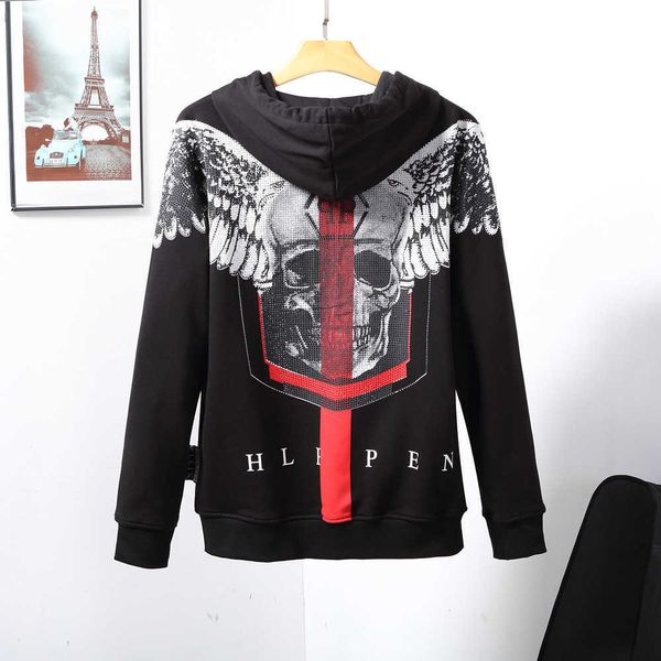 

men's hoodies philip planck street fashion diamond skull men's zipper coat men's, Black
