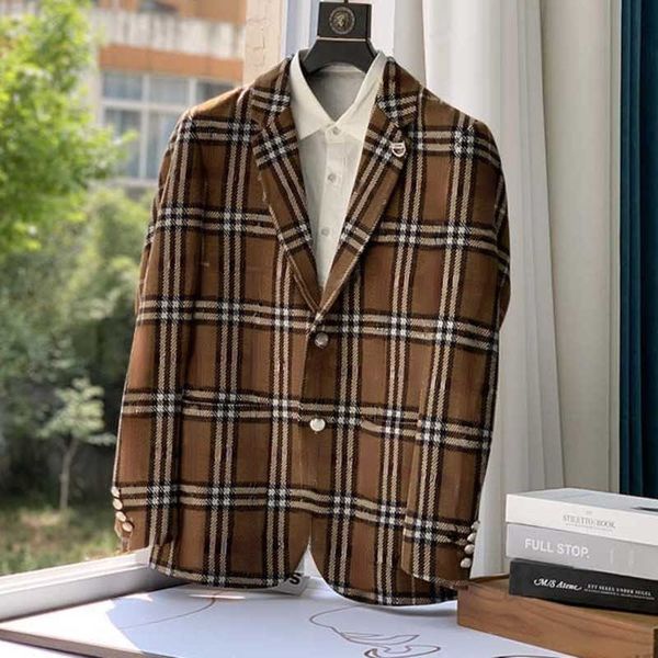 

luxury designer suit mens jacket tb plaid jacquard embroidered wool cardigan coat men casual suits dinner slim fit vintage jackets, White;black