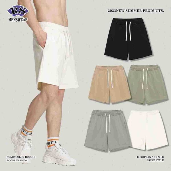 

men's shorts rs men's | 2023 summer 340g terry thread waist solid shorts relaxed casual sweatpants men, White;black