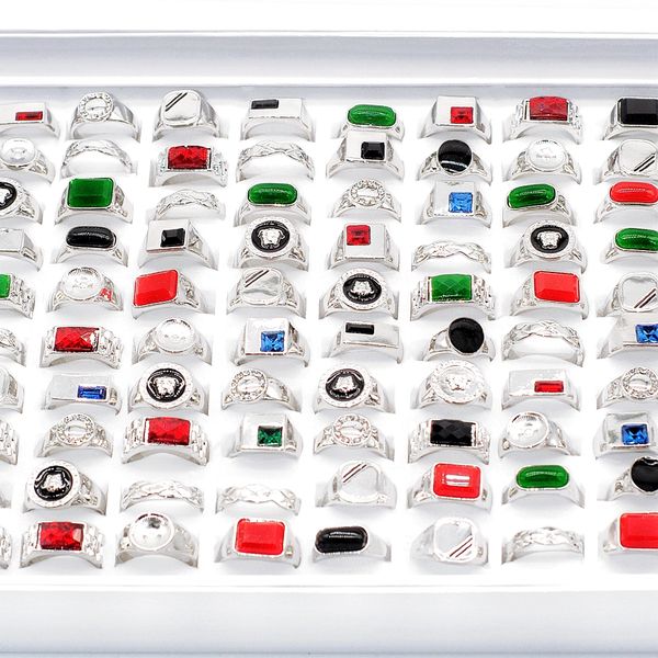 

30ps mixed style punk vintage rings for women men silver gold plated colorful cz fashion hip hop charms party gift jewelry wholesale, Slivery;golden