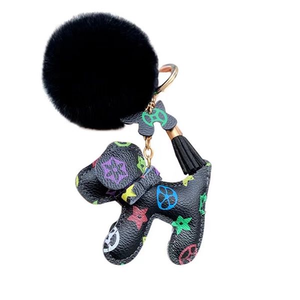 

2023 keychain favors horse head leather fur ball classic exquisite luxury designer car keyring zinc alloy letter lanyard gold black metal, Silver