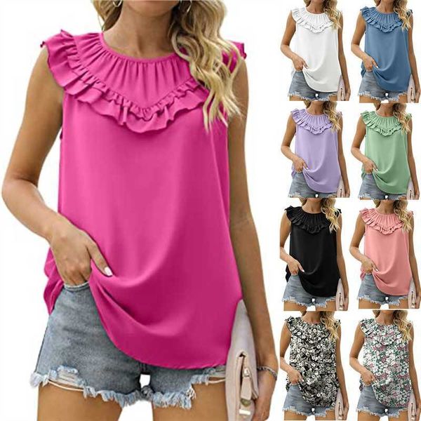 

2023 women's summer new vest sleeveless chiffon shirt pleated elegant woman, White