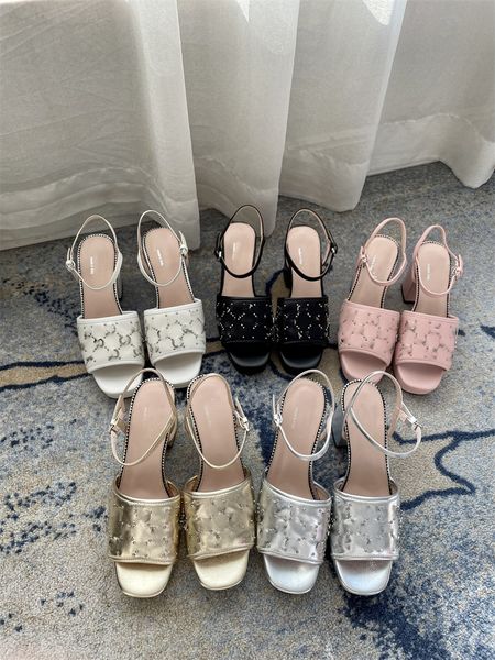 

high heeled sandals designer shoes fashion leather women dance shoe heels suede lady metal belt buckle thick heel woman shoe, Black