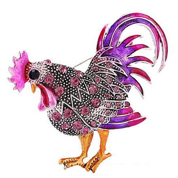 

big rooster brooches women cute small chicken crystal rhinestone animal party casual office lapel pin jewelry, Gray