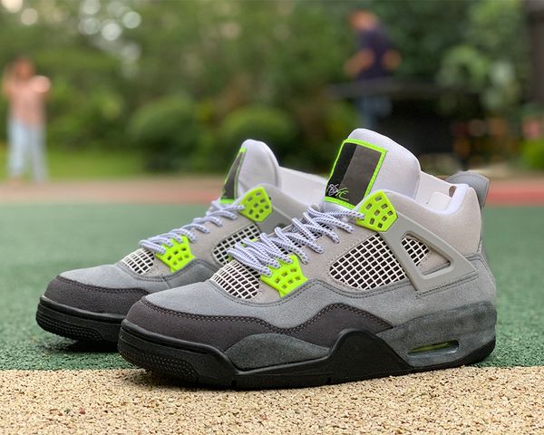 

mens basketball shoes 4s neon men woman jumpman 4 green volt wolf grey outdoor running trainers sport sneaker with box, Black