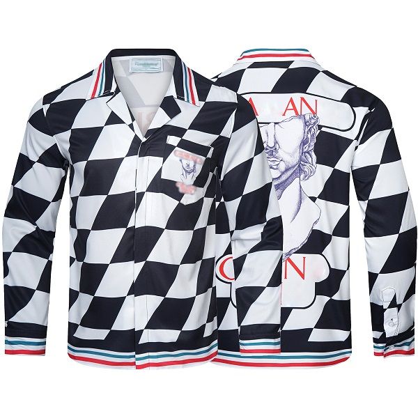 

long sleeve shirt casablanca new long sleeve printed black and white diagonal check lining printed high-quality designer silk shirt size  l, White;black