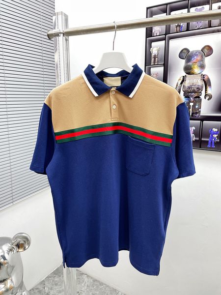

23ss men's polo short cotton wool sleeve contrast ribbon panel decorative knitted short sleeve polo shirt us size s, White;black
