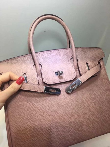 

bag leather birkins tote / handbag designer women purse 25cm family lychee pattern head 30cm layer silver buckle bag women's s6pg