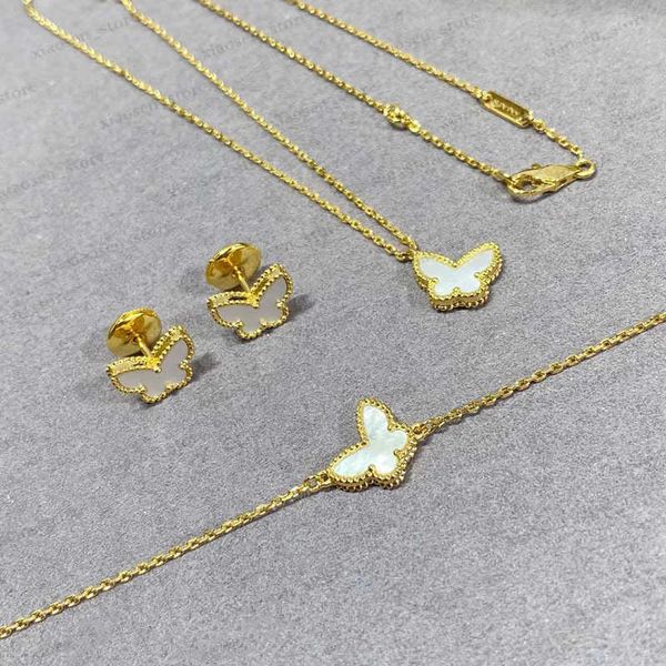 

stud s925 sterling silver sweet butterfly pendant necklace for women brand designer shell short choker bracelets necklace earrings r230322, Golden;silver