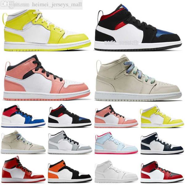 

st quality jumpman j1 infants sneakers 1s kids shoes mid black aurora green opti yellow orange volt black toe mismatch theme floral s9qy