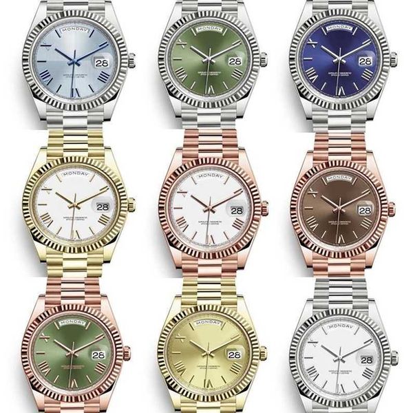 

luxury fashion classic waterproof men daydate watch roman numerals sapphire 41mm week calendar stainless steel casual business automatic qq