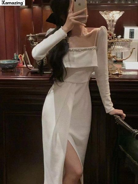 

party dresses autumn women fashion elegant long sleeve midi white black dresses evening prom female party lady clothes vestdios 230322