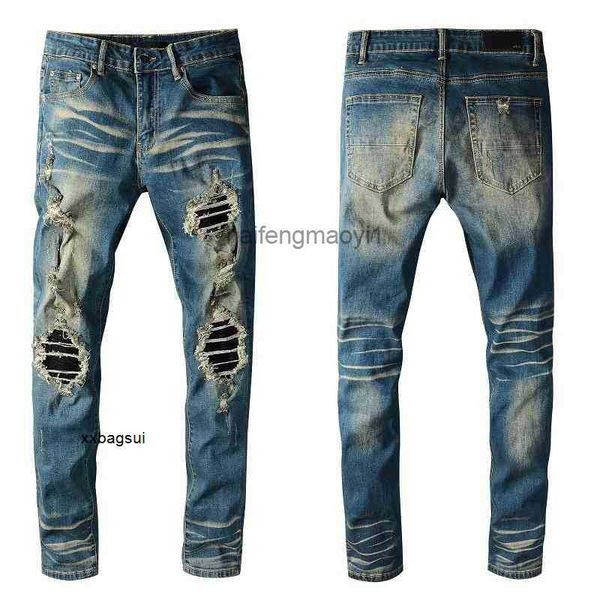 

mens jeans new us casual hip hop high street wear and tear make old wash splash ink color painting slim fitting jeans man #671, Blue