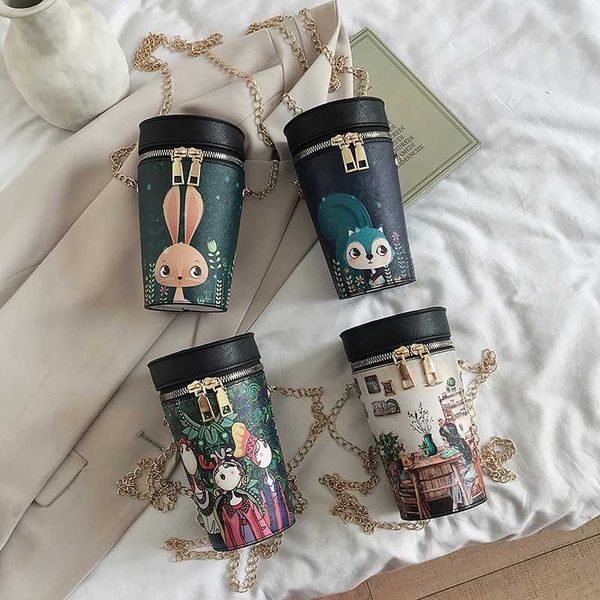 

fashion backpack mini one shoulder crossbody bag printed cartoon bags womens 2023 new cylinder simple chain bags