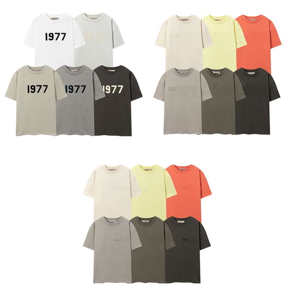 

2023 ess designer luxury pure cotton cotton plant t-shirt men's and women's hip hop fog 1977 summer breathable high street cotton, White;black