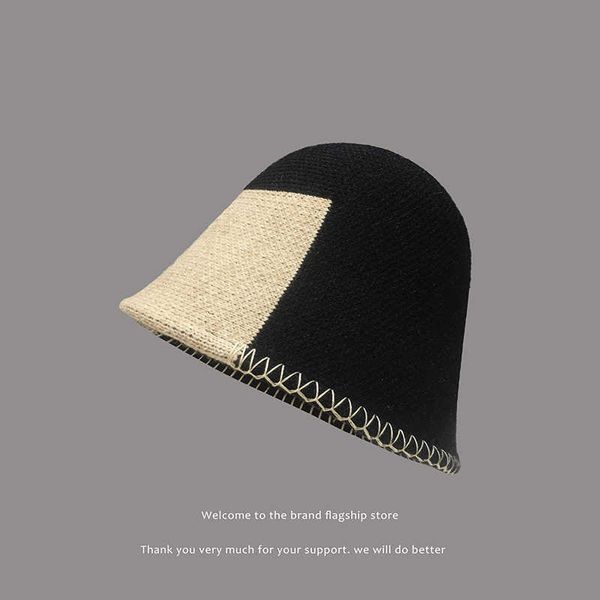 

wide brim hats contrast color fisherman hat in autumn and winter women's warm knitted hat women's korean bucket hat streetwear cap, Blue;gray