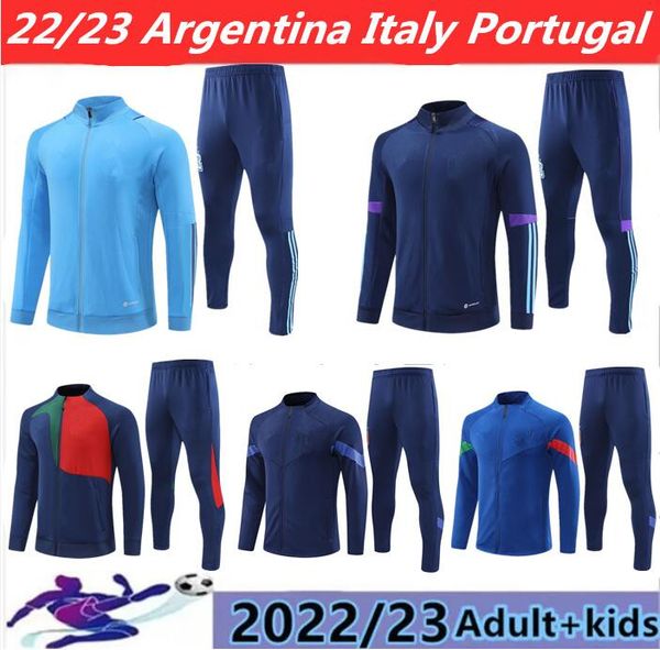 

22/23 argentina portugal italy jacket soccer training suit world football cup shirt maradona di maria men kit kids tracksuit sets uniforms s, Black