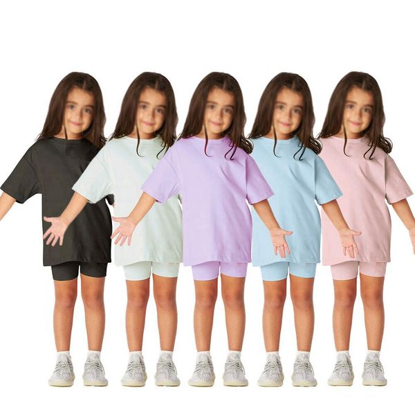 

baby boys girls cloth set solid color cotton kids t-shirts sets summer short sleeve children tracksuit sports clothes sets 2005, White