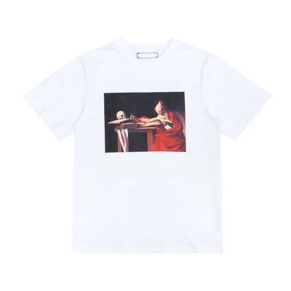 

offs luxury brand mens t shirt summer religious oil paint women t-shirts back arrow x tshirt hip hop loose tees t-shirt short sleeve couple, White;black