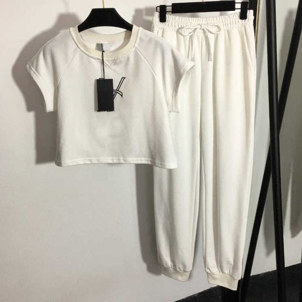 

23ss women brand designer short sleeve trousers set letter printed short sleeved short style t-shirt elastic waist casual pants suit womens, Gray