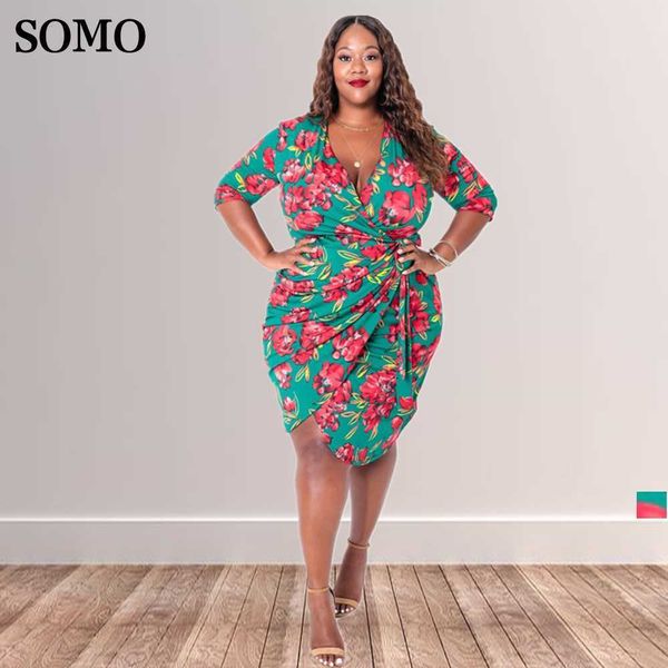 

plus size dresses retro women outfit floral printed lace-up fashion dress cardigan v neck irregular a line wholesale dropshipping 230307, Black
