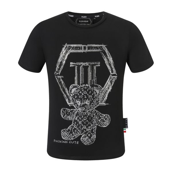 

plein bear t shirt mens designer tshirts brand clothing rhinestone pp skull men t-shirt round neck ss teddy glass and plein with crystals hi, White;black