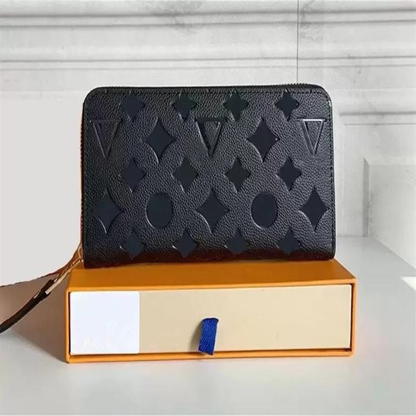 

designers zippy mens wallet luxury evening bags coin purse embossed zipper clutch wallets purses with orange box card 281c, Red;black