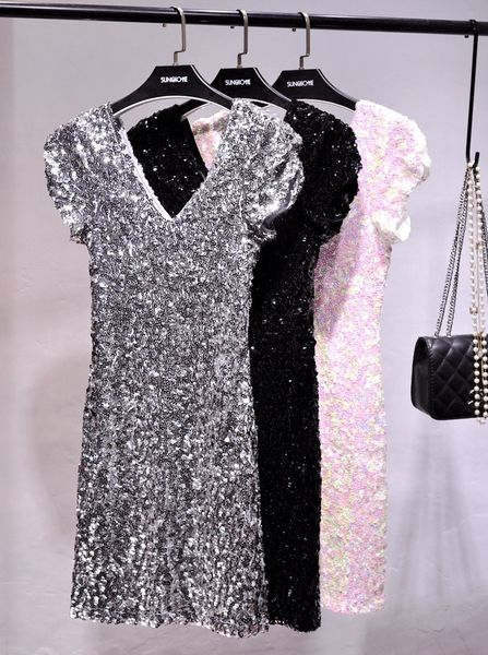 

party dresses yan li before and after the double sequins v-neck elastic blades and cultivate one's morality dress stage performance clo, White;black