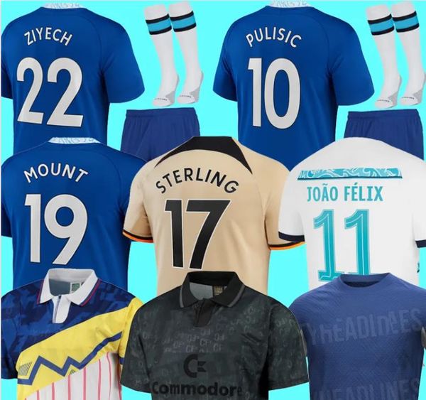 

2022-23 sterling soccer jerseys enzo mount joao felix havertz mudryk jorginho ziyech 2023 pulisic james football shirt kante men kids kit re, Black;yellow
