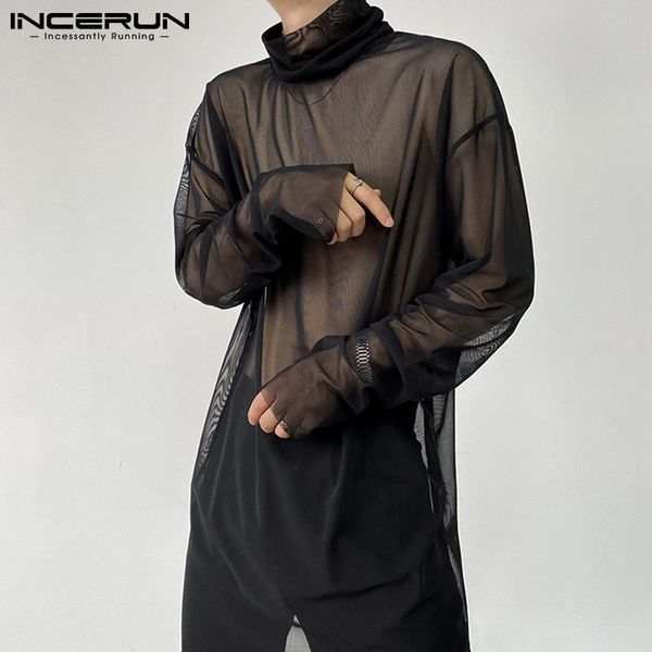 

men s t shirts men t shirt mesh see through turtleneck long sleeve tee underwear streetwear party nightclub camisetas 2023 incerun 230321, White;black
