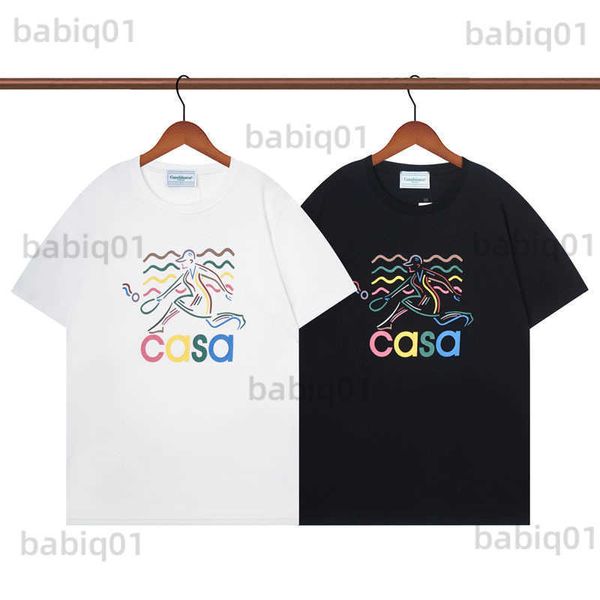 

men's t-shirts 2023 rainbow ripple print casablanca tennis club t shirt men women colorful graphic hawaii casa short sleeve t230321, White;black